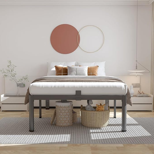 ROIL 12 inch Twin Bed Frames with Headboard Hole and Round Corner Legs Mattress Retainers 3500LBS Heavy Duty Steel Slats No Box Spring Needed Platform Noise-Free Easy Assembly