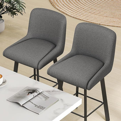 Swivel Bar Stools Set of 4, 30''H Upholstered Barstools with Backs, Modern Counter Height Bar Stool Chairs for Kitchen Island, Metal Legs, Fabric, Gray Counter Stools