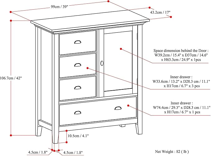 SIMPLIHOME Redmond SOLID WOOD 39 inch Wide Transitional Medium Storage Cabinet in Farmhouse Grey for the Living Room, Entryway and Family Room