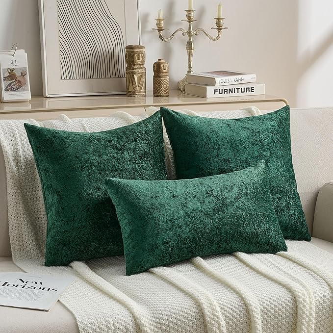FUTEI Christmas Dark Green Flannel Throw Pillow Covers 16x16 Inch Set of 2,Soft Dimensional Textured Cushion Cases,Modern Home Decor for Couch Living Room