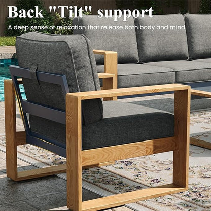 LayinSun 4 Pieces Aluminum Patio Furniture Set with Coffee Table, Oversized Seat with Hight Back, Outdoor Conversation Sets for Porch, Balcony, Deck