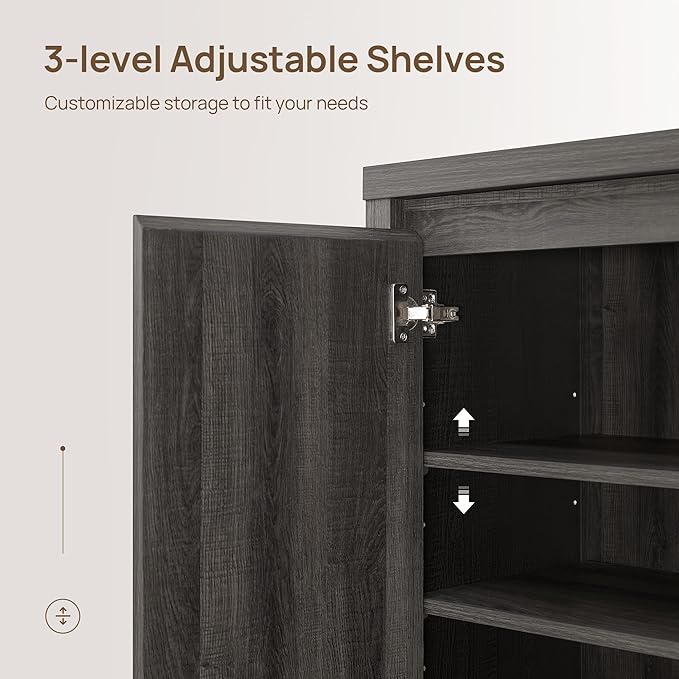 SICOTAS Sideboard Buffet Cabinet with Storage, Fluted Credenza Console Cabinet with Adjustable Shelves, Modern Coffee Bar Storage Cabinet for Kitchen, Living Room, Entryway, Black Oak