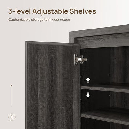 SICOTAS Sideboard Buffet Cabinet with Storage, Fluted Credenza Console Cabinet with Adjustable Shelves, Modern Coffee Bar Storage Cabinet for Kitchen, Living Room, Entryway, Black Oak, 2 PCS