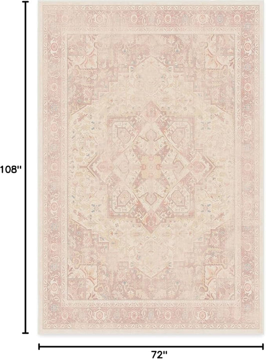 RUGGABLE Washable Area Rug – Kamran Soft Pink 6x9, Stain-Resistant, Non-Slip – Medium Machine Washable Rugs for Living Room, Bedroom, Hallway, Entryway & Office–with Standard Pad