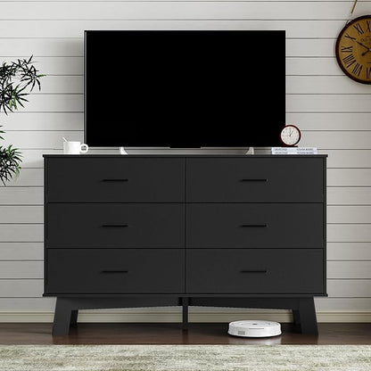 Dresser for Bedroom with 6-Drawer, 47.2" Modern Chest of Drawers with Metal Handles, X-Shape Base & Adjustable Center Leg, Anti-Tip Closet Organizers and Storage