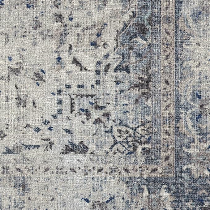 RUGGABLE Washable Vintage Area Rug – Sarrah Blue Quartz 6x9, Stain-Resistant, Non-Slip – Medium Machine Washable Rugs for Living Room, Bedroom, Hallway, Entryway & Office–with Standard Pad
