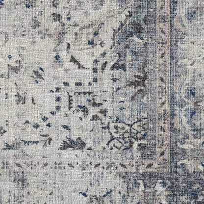 RUGGABLE Washable Vintage Area Rug – Sarrah Blue Quartz 3x5, Stain-Resistant, Non-Slip – Small Machine Washable Rugs for Living Room, Bedroom, Hallway, Entryway & Office–with Cushioned Pad
