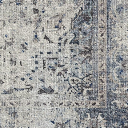 RUGGABLE Washable Vintage Runner Rug – Sarrah Blue Quartz 2.5x10, Stain-Resistant, Non-Slip Hallway Runner – Machine Washable Rug for Hallway, Entryway, Living Room & Kitchen–with Cushioned Pad
