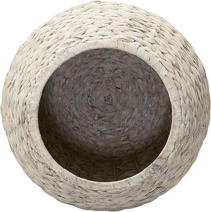 Household Essentials Handwoven Water Hyacinth Barrel Wicker Storage Basket Side Table, Cream Finish