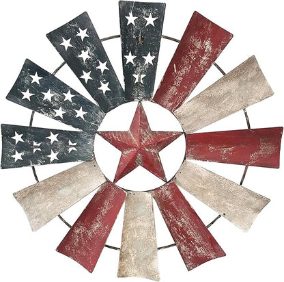 Alpine Corporation 21" Tall Indoor/Outdoor Patriotic Windmill Wall Art Decor