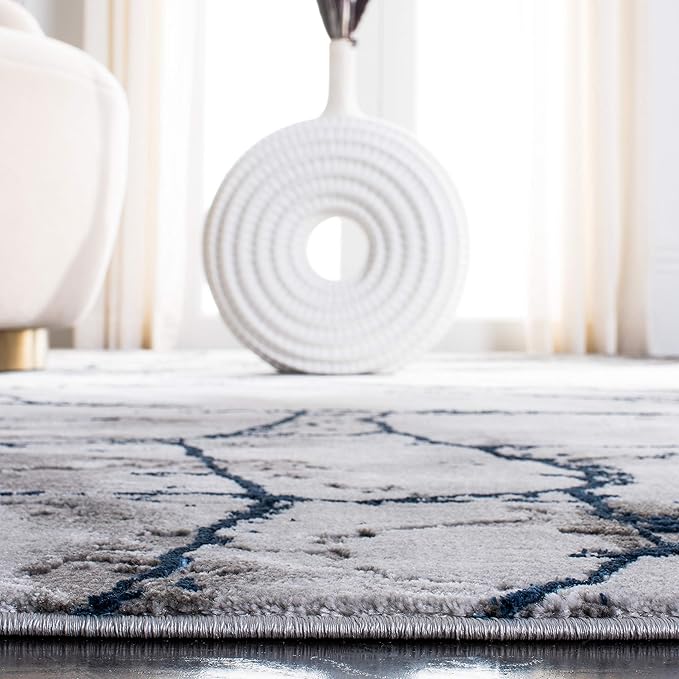 SAFAVIEH Craft Collection Area Rug - 6'7" x 9', Ivory Grey & Blue, Modern Abstract Design, Non-Shedding & Easy Care, Ideal for High Traffic Areas in Living Room, Bedroom (CFT877M)