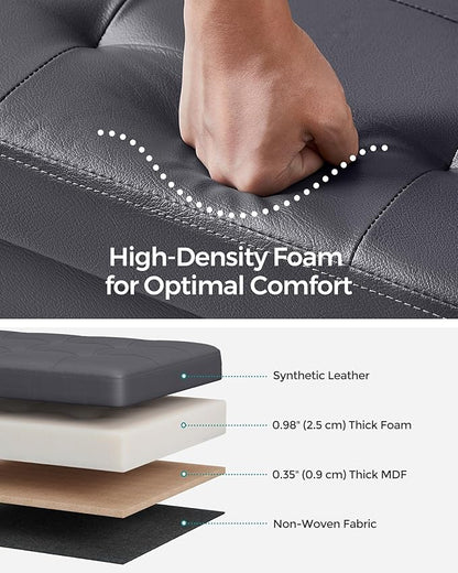 SONGMICS MAZIE Collection - 43 Inches Storage Ottoman Bench with Flipping Lid, Storage Chest with Iron Frame Support, Load 660 lb, for Living Room, Bedroom, Synthetic Leather, Dark Gray ULSF075G01