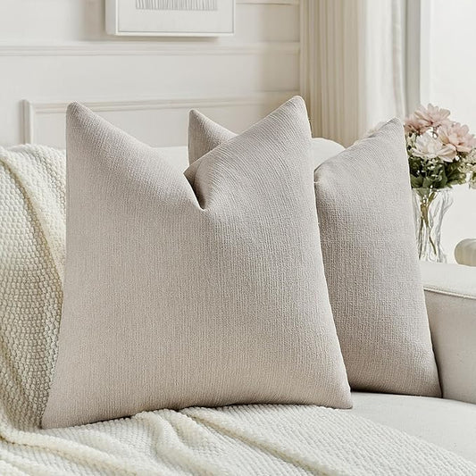 FUTEI Oatmeal Chenille Decorative Throw Pillow Covers 22x22 Inch Set of 2,Soft Cozy Faux Linen Textured Cushion Case,Farmhouse Home Decor for Couch Living Room