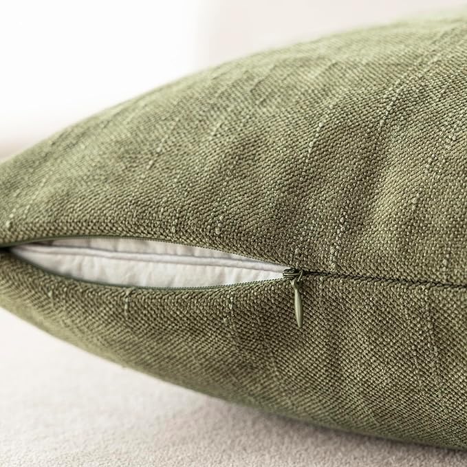 Foindtower Pack of 2 Textured Chenille Throw Decorative Pillow Covers Square Accent Solid Cushion Cover Neutral Farmhouse Lumbar Pillow Case for Couch Sofa Bedroom Living Room 12x24 Inch,Sage Green