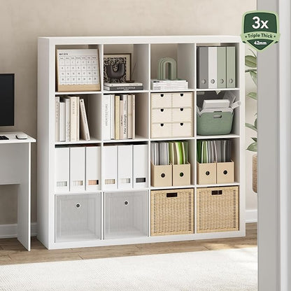 Furinno Cubicle Book Shelf, 16-Cube Bookshelf, Triple Thick Frame Cube Storage Organizer, Bookcase, 15.4 x 57.4 x 56.9, for Home Office, Living Room, Plain White