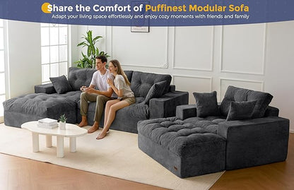 MAXYOYO Sectional Sofa Couch and Chaise Lounge, L Shaped Modern Cloud Couch with Ottoman, Comfy Sofa with Layered Cushion, Tufted Upholstered Sleeper Chair for Living Room, No Assembly Required
