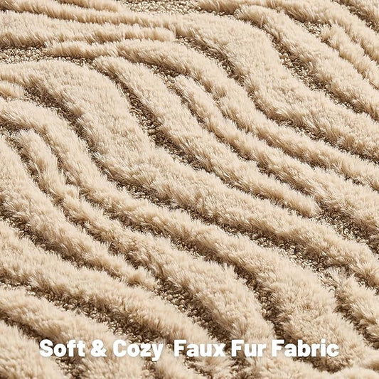 FUTEI Khaki Decorative Throw Pillow Covers 12x20 Inch Set of 2,Soft Faux Fur Geometric Shapes Texture Pillowcase,Boho Home Decor for Couch Bed Living Room