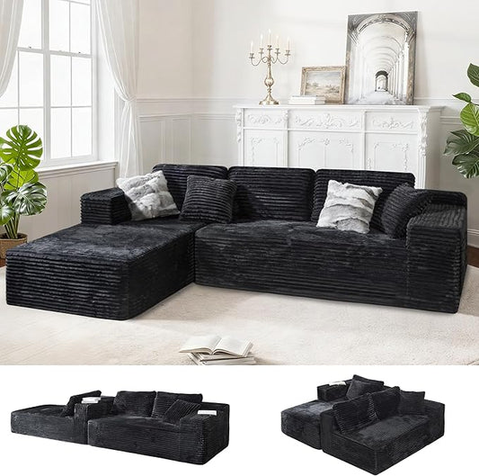 Bashaw 108" Cloud Sectional Couch Sofa with L-Shape Chaise, Modern Modular Sofa Couch Upholstered Couches for Living Room Bedroom, No Assembly Required (Black, L Shape)