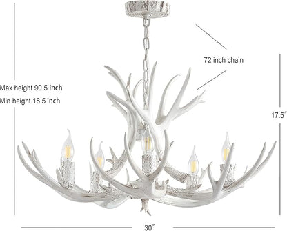 JONATHAN Y JYL6300B Eldora 30" Adjustable Resin Antler 5-Light LED Chandelier, Glam, Rustic,Cottage,Transitional, Dimmable Dining Room, Living Room, Kitchen, Foyer, Bedroom, White