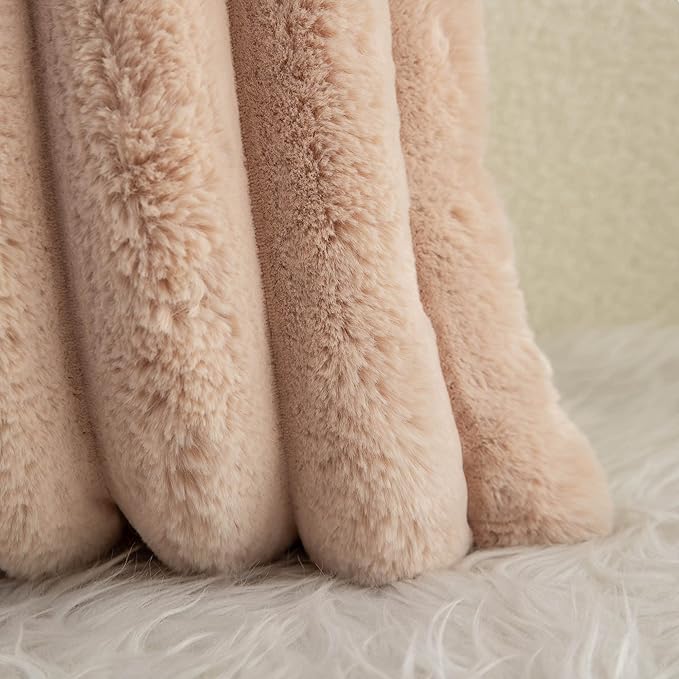 Neelvin Camel Faux Fur Cozy Soft Striped Decorative Throw Pillow Covers 12x20 inch Set of 2,Velvet Pillowcase Cushion Case for Sofa Couch