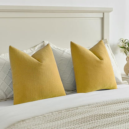 FUTEI Mustard Yellow Decorative Throw Pillow Covers 18x18 Inch Set of 2,Soft Cozy Wheat Ear Striped Patterns Cushion Cases,Modern Home Decor for Couch Bed Living Room