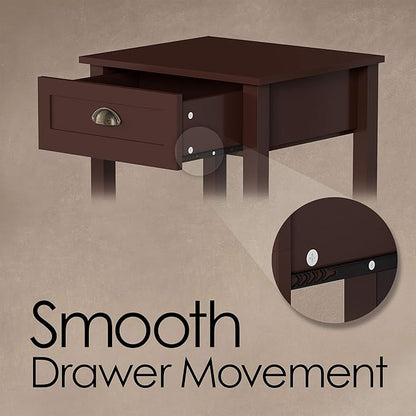 Side Table - Wooden Night Stand with Drawer and Open Storage Shelf - Shaker Style Bedroom or Living Room Furniture - Use as Bedside or End Table by Lavish Home (Brown)