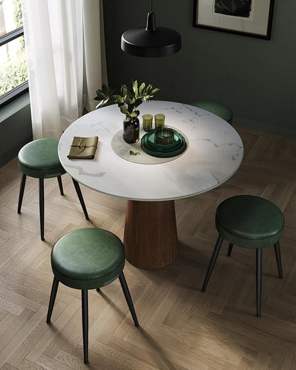 VASAGLE EKHO Collection - Dining Chairs Stools Set of 2, Upholstered Kitchen Chairs, Vanity Stools, Synthetic Leather with Stitching, Mid-Century Modern, 19-Inch Tall, Easy Assembly, Forest Green