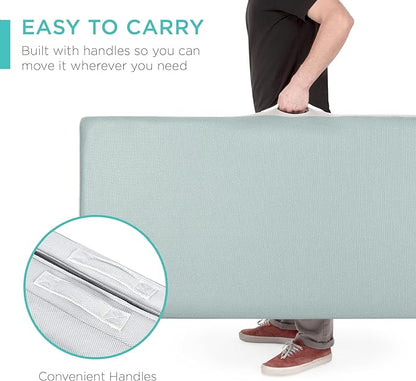 Best Choice Products 4in Portable Full-Size Mattress, Tri-Fold Mattress for Camping, Guest, Toddler, Foam Plush w/Carry Case - Seafoam