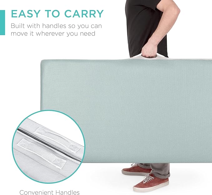 Best Choice Products 4in Portable Twin XL-Size Mattress, Tri-Fold Mattress for Camping, Guest, Toddler, Foam Plush w/Carry Case - Seafoam
