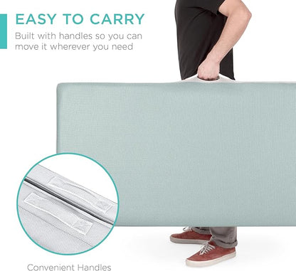 Best Choice Products 4in Portable Twin XL-Size Mattress, Tri-Fold Mattress for Camping, Guest, Toddler, Foam Plush w/Carry Case - Seafoam