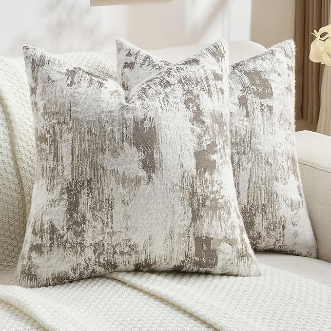 FUTEI Coffee White Decorative Throw Pillow Covers 26x26 Inch Set of 2,Soft Faux Cashmere Jacquard - Textured & Cozy Euro Pillow Shams,Modern Home Decor for Couch Bed Living Room