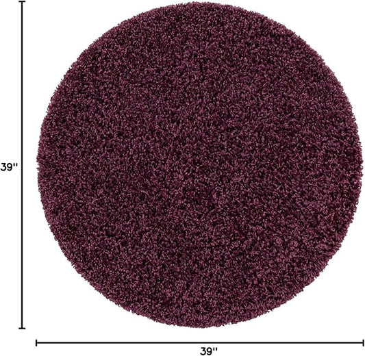 Unique Loom Solid Shag Collection Area Rug (3' 3" Round, Eggplant Purple)