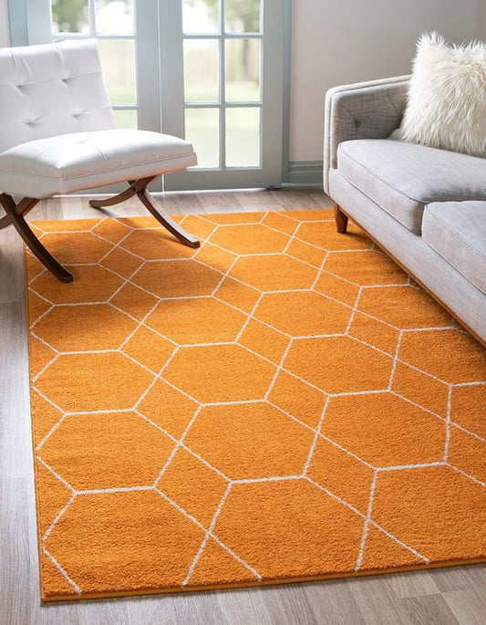 Unique Loom Trellis Frieze Collection Area Rug - Geometric (8' x 11', Orange/ Ivory)