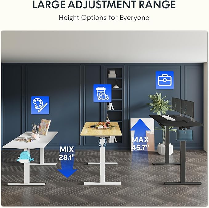 FLEXISPOT One-Piece Electric Standing Desk, 60 x 24 Inches Adjustable Desk with Seamless Desktop, Memory Controller Height Adjustment (White Frame + White Desktop, 2 Packages)