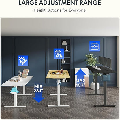 FLEXISPOT One-Piece Electric Standing Desk, 55 x 28 Inches Adjustable Desk with Seamless Desktop, Memory Controller Height Adjustment (Black Frame + Black Desktop, 2 Packages)