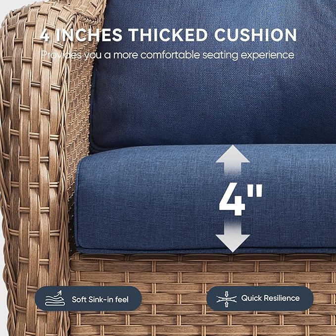 7-Piece Outdoor Patio Cushion Set - Fade & Water Resistant with Removable Olefin Cover, 22x24x4 Inch Memory Foam Cushions for Wicker Sectional Sof - Blue/Crescent