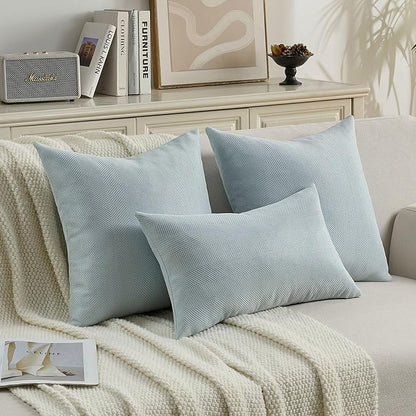FUTEI Light Blue Chenille Throw Pillow Covers 12x20 Inch Set of 2,Soft Wide Chevron Textured Lumbar Pillow Cases,Farmhouse Home Decor for Couch Bed Living Room