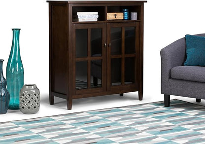 SIMPLIHOME Warm Shaker SOLID WOOD 39 inch Wide Transitional Medium Storage Media Cabinet in Tobacco Brown for the Living Room, Entryway and Family Room