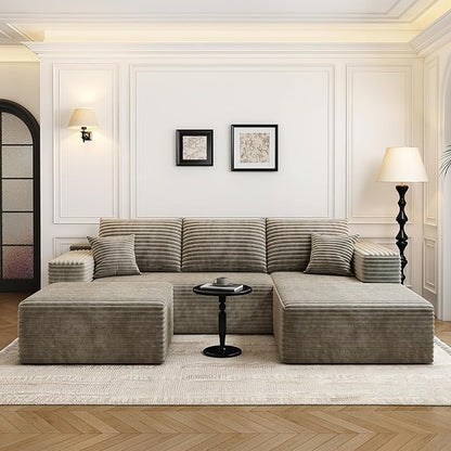 107.5"Cloud Modular Sectional Couch with 1 Ottoman,Modern Minimalist Upholstered Couches, Comfort U Shaped Sofa for Living Room,Deep Seat Corner Couch，No Assembly Required (Camel,Right Facing Chaise)