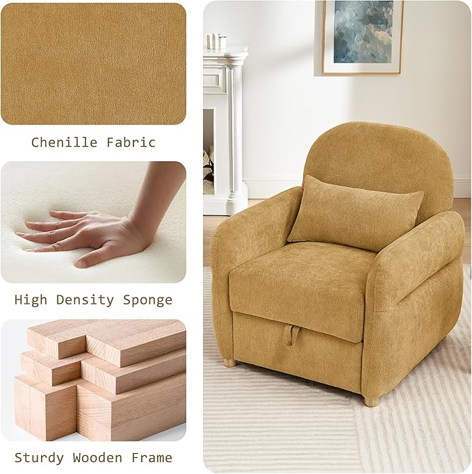 33.5" Accent Chair with Seat Storage Modern Reading Chair Accent Chairs for Living Room Armchair Bedroom,Apartment (Ginger Yellow, 33.5")