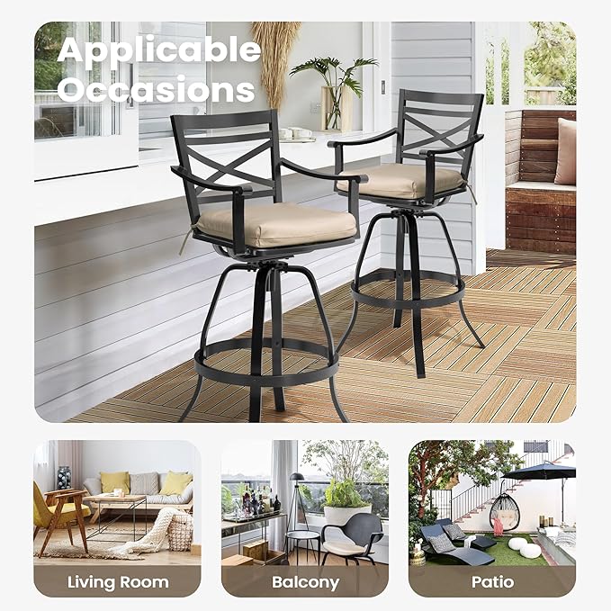 Pellebant 30" Sunbrella Outdoor Bar Stools 8 Pack, Aluminum Swivel Patio Bar Height Bar Stools with Back & Footrest, for Deck Lawn Garden(Canvas Antique Beige)