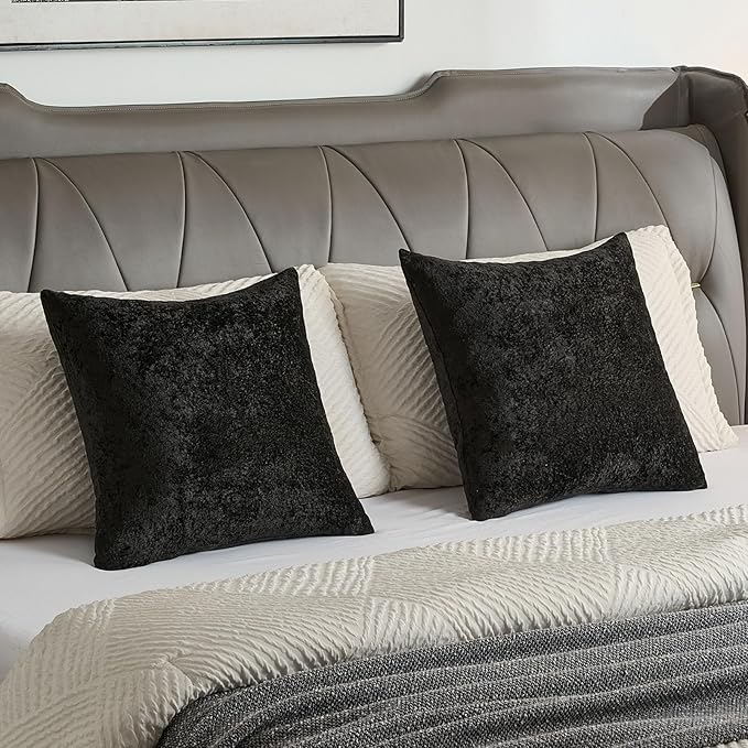 FUTEI Black Flannel Throw Pillow Covers 20x20 Inch Set of 2,Soft Dimensional Textured Cushion Cases,Modern Home Decor for Couch Living Room