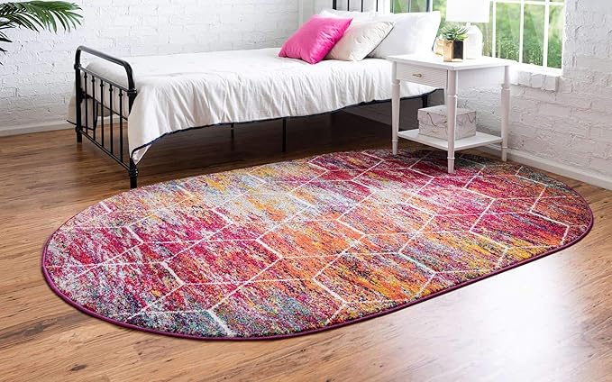 Unique Loom Trellis Frieze Collection Area Rug - Geometric (4' x 6' Oval, Multi/ Ivory)