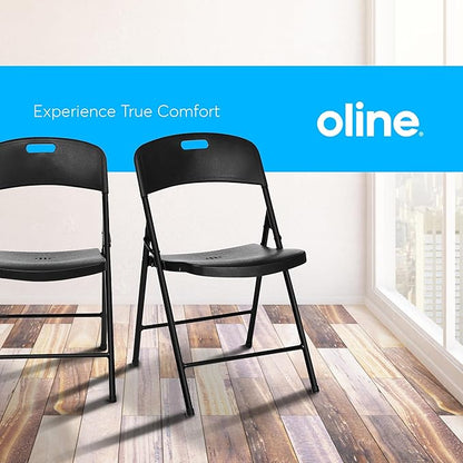 Oline Folding Chair, Indoor Outdoor Plastic Commercial Stackable Foldable Guest Chairs for Events Office Wedding Party Picnic Kitchen Dining, 350lb Capacity (Black, 2 Pack)