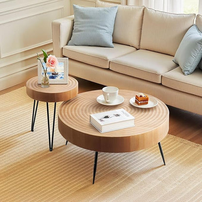 VEVOR 2 Pieces Round Coffee Tables Sets, 31.3 in Industrial Living Room Table with 1 End Side Table, Easy Assembly Coffee and End Tables Sets with Metal Legs, for Office, Living Room and Apartment