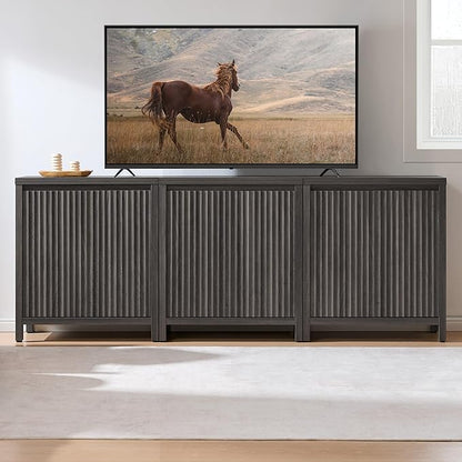 SICOTAS Sideboard Buffet Cabinet with Storage, Fluted Credenza Console Cabinet with Adjustable Shelves, Modern Coffee Bar Storage Cabinet for Kitchen, Living Room, Entryway, Black Oak, 2 PCS