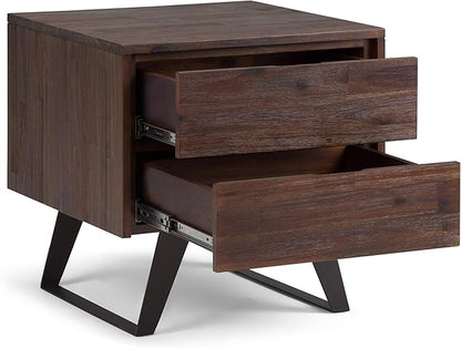 SIMPLIHOME Lowry SOLID ACACIA WOOD and Metal 22 inch Wide Square Modern Industrial Side Table in Distressed Charcoal Brown for the Living Room and Bedroom