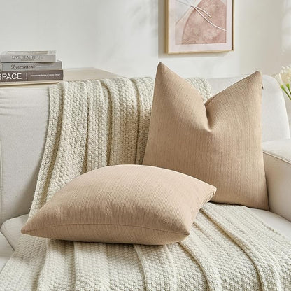 FUTEI Khaki Decorative Throw Pillow Covers 12x20 Inch Set of 2,Soft Cozy Wheat Ear Striped Patterns Lumbar Pillow Cases,Modern Home Decor for Couch Bed Living Room