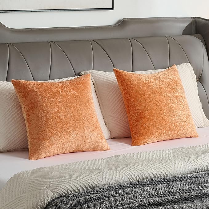 FUTEI Orange Flannel Throw Pillow Covers 16x16 Inch Set of 2,Soft Dimensional Textured Cushion Cases,Modern Home Decor for Couch Living Room