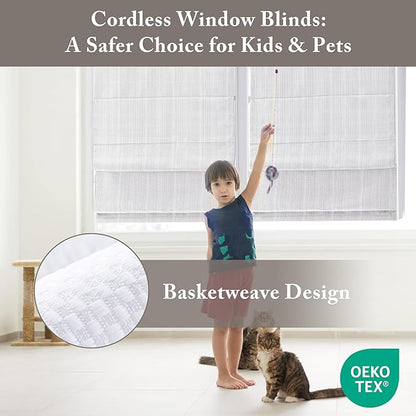 Madison Park Galen Matte White Cordless Roman Shades - Fabric Privacy Single Panel Darkening, Energy Efficient, Thermal Insulated Window Blind Treatment, for Home, Living Room Decor, 39" W x 64" H